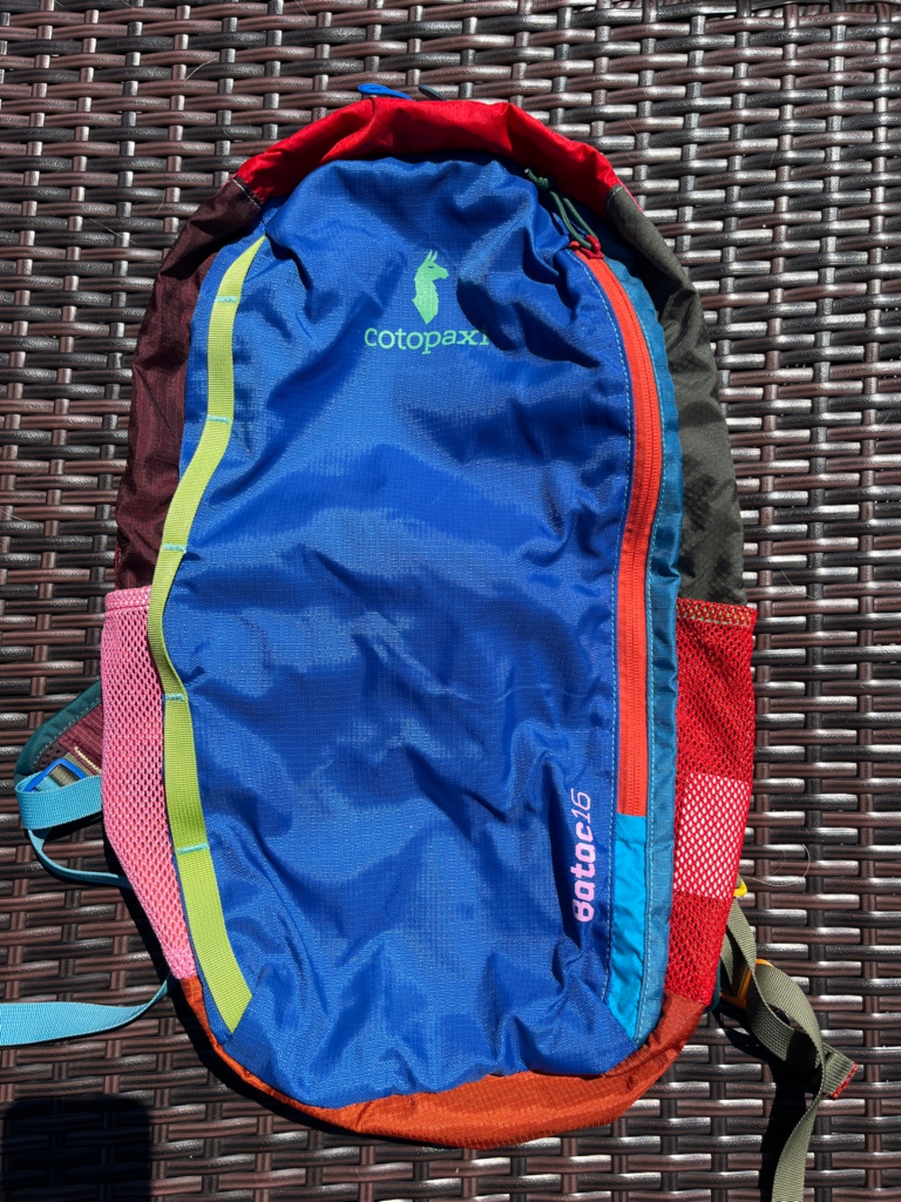 cotopaxi Blue Daypack with Red Zipper and Lime Trim